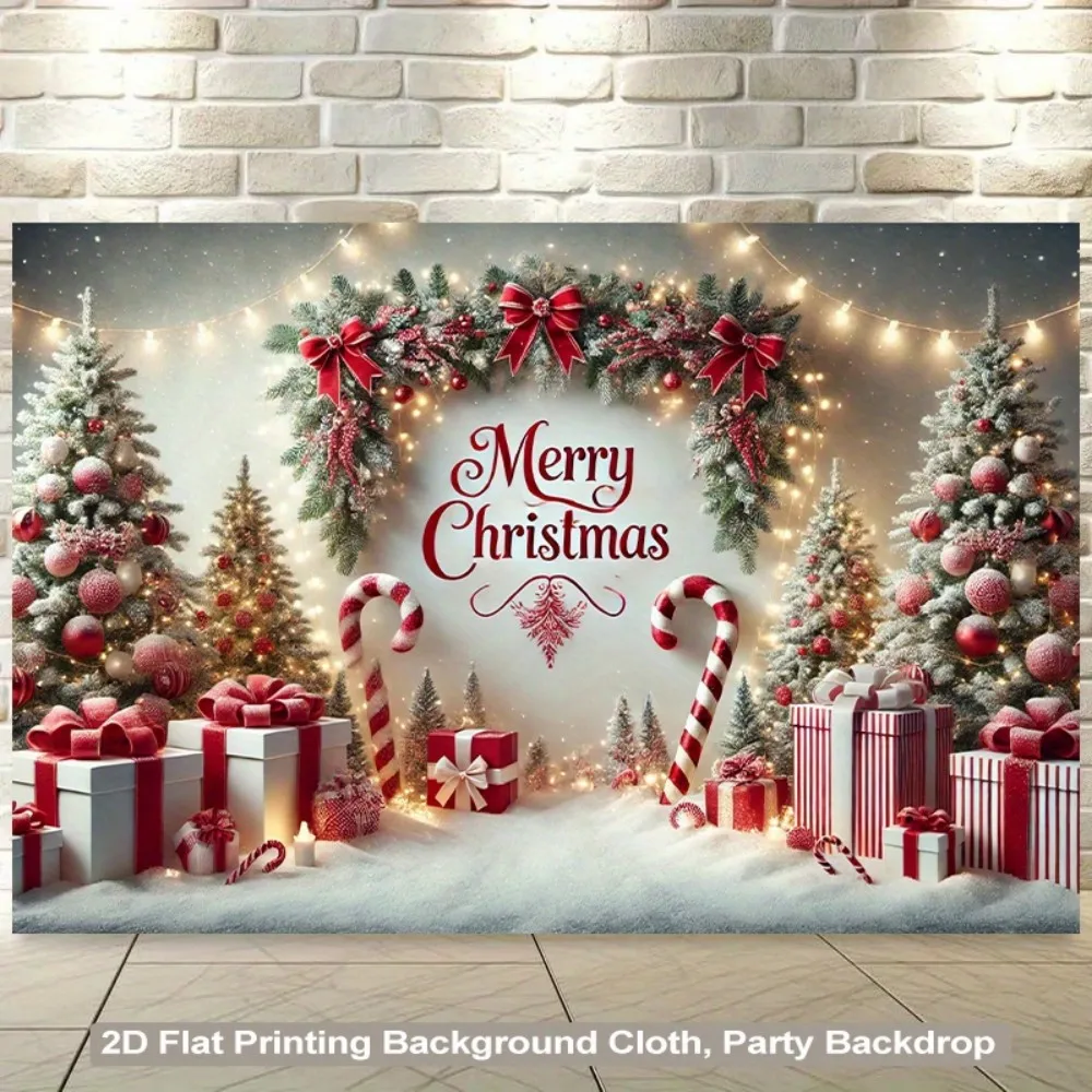VIKAMA Weihnachts-Wandteppich, Party-Dekoration für Wohnzimmer, Schlafzimmer, Büro, Winterwunderland, Schneezweige und Zuckerstangen-Design