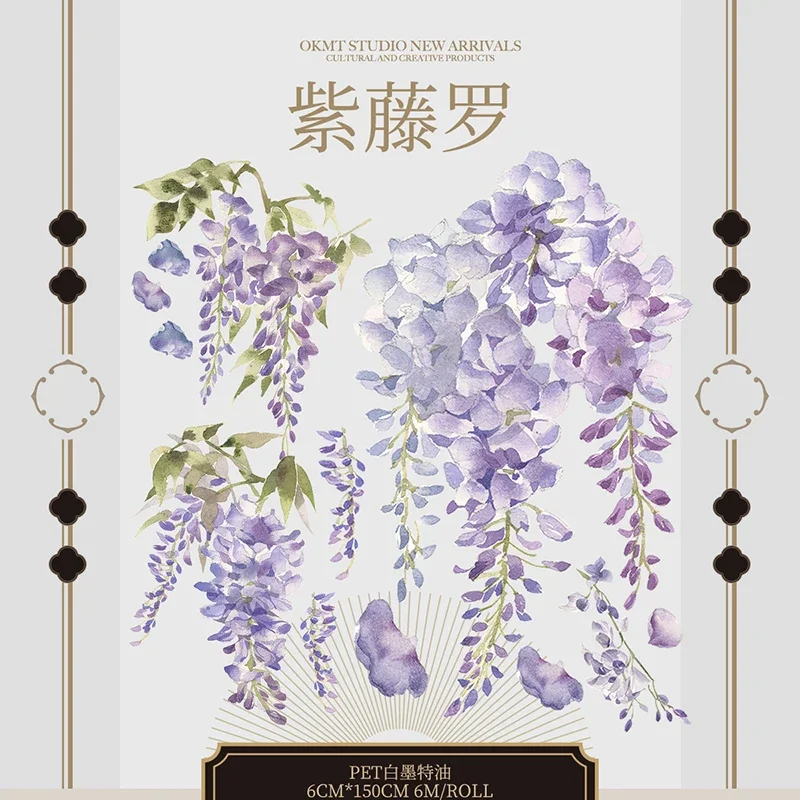 5M Blauweregen Bloemen Huisdier Washi Plakband Rol