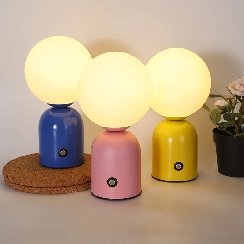 Modern Colorful Desk Lamp Charging White Glass Mini Table Light White Black Yellow Pink Blue Cute Atmosphere Light