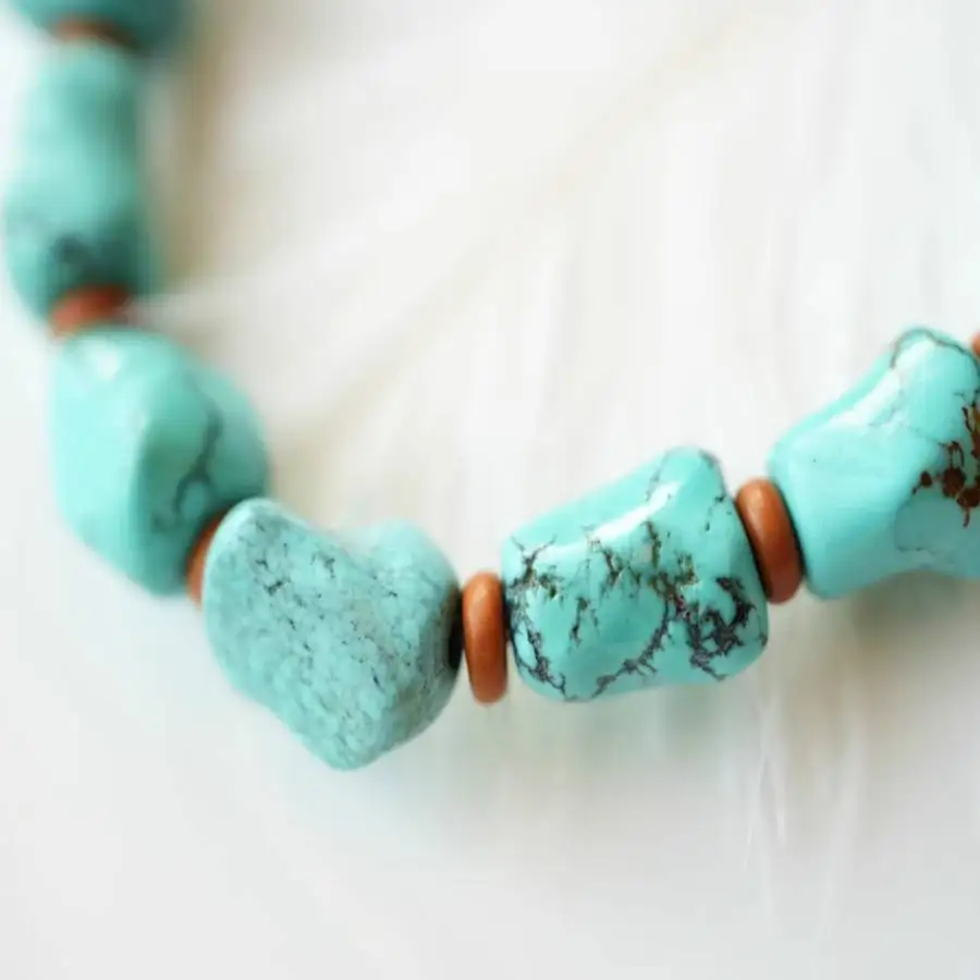Handmade natural Turquoise raw stone bracelet, men's cuff button bracelet, Ramadan prayer bead bracelet,holiday gift, daily wear view 6