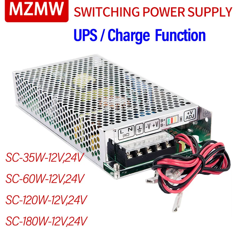 MZMW UPS/funkcja ładowania przełączania zasilania SC-35W 60W 120W 180W 12V 24V Monitor 110/220v AC/DC SC-120-12V ładowania akumulatora