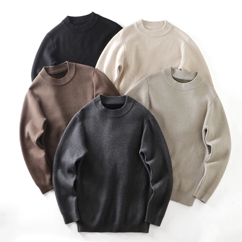 

Удобный мягкий осенне-зимний мужской вязаный свитер с высоким воротником на подкладке, повседневный универсальный теплый длинный свитер...