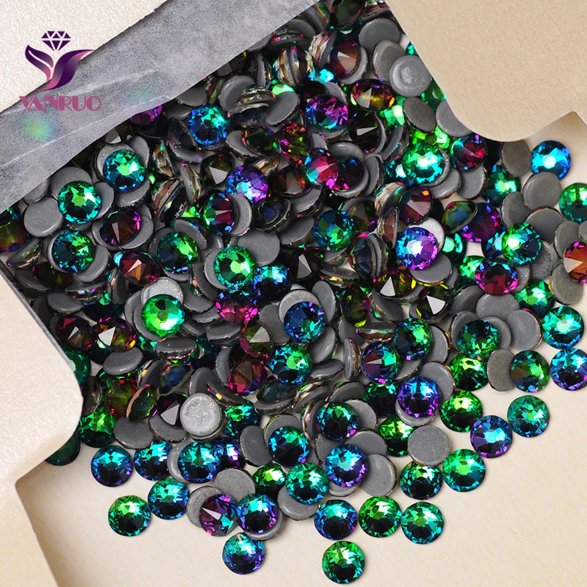 YANRUO 2088HF All Sizes Green Volcano Hotfix Rhinestones Glass Glitter Crystals for Clothing Shoes Gemstones