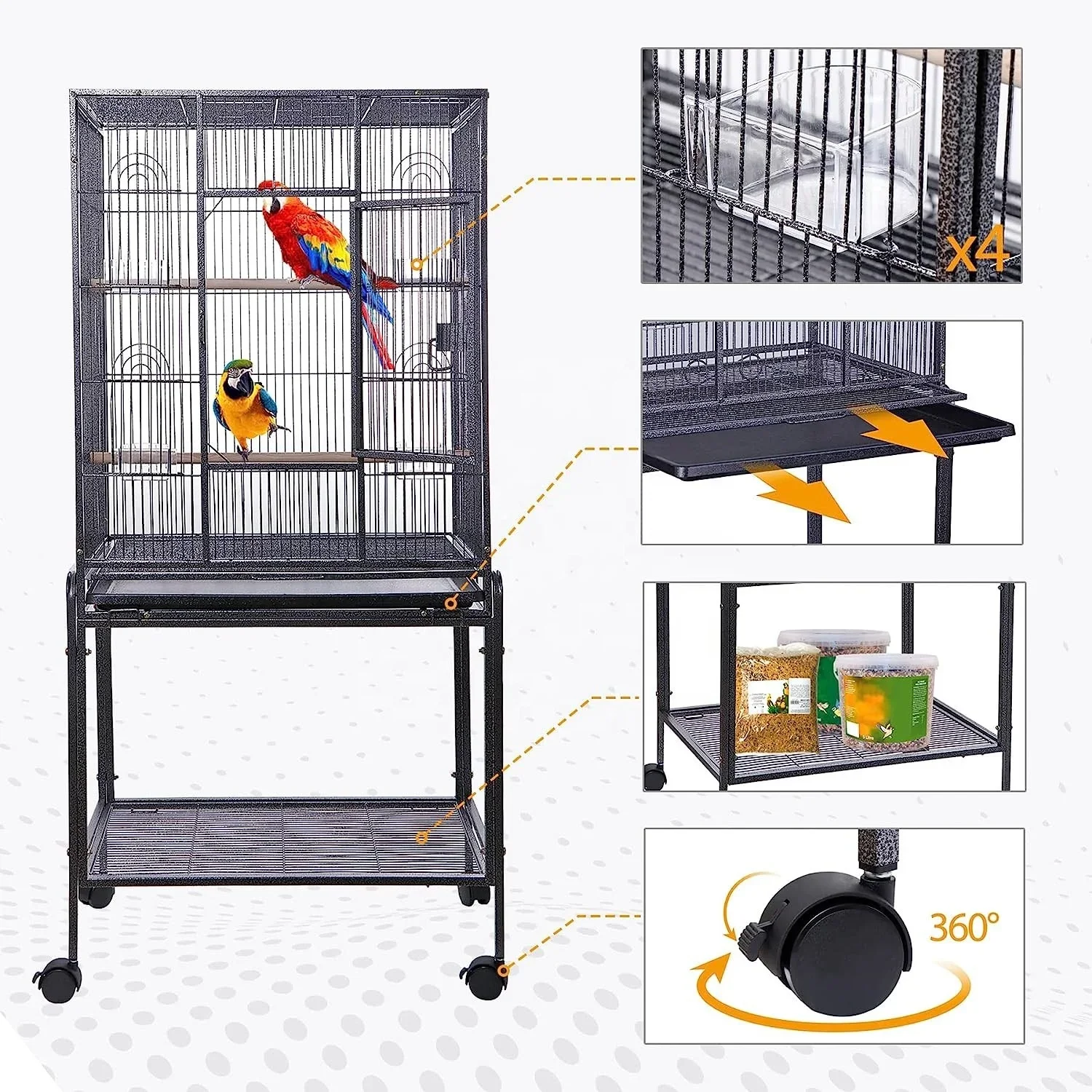 Wholesale Metal Wire Black Large Bird Parrot Breeding Cage Bird For Cages With Perch Stand