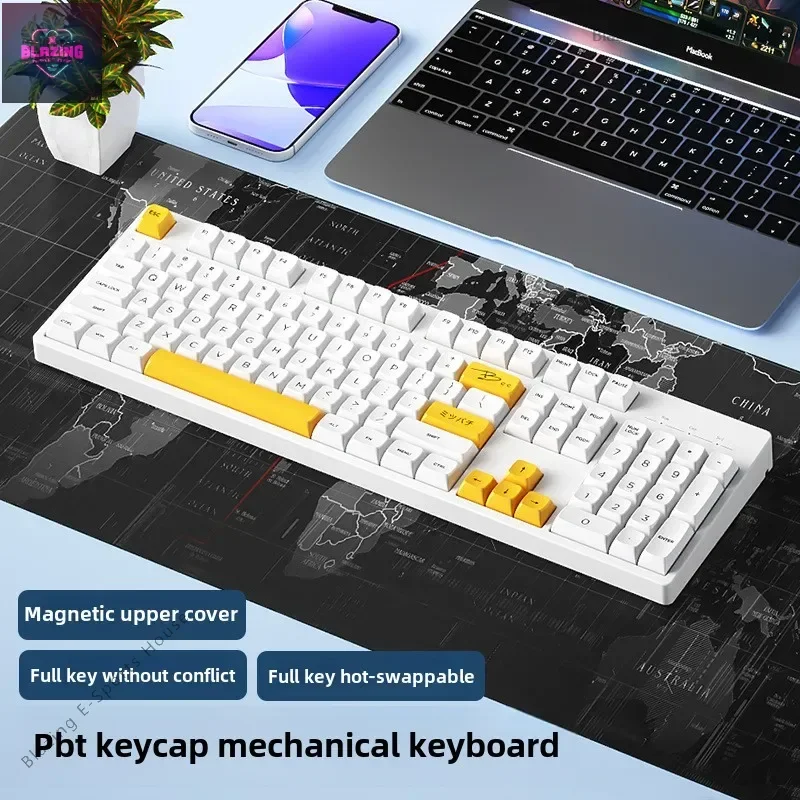 

104 game e-sports mechanical keyboard green tea red axis magnetic suction upper cover office girls typing external wiredcomputer