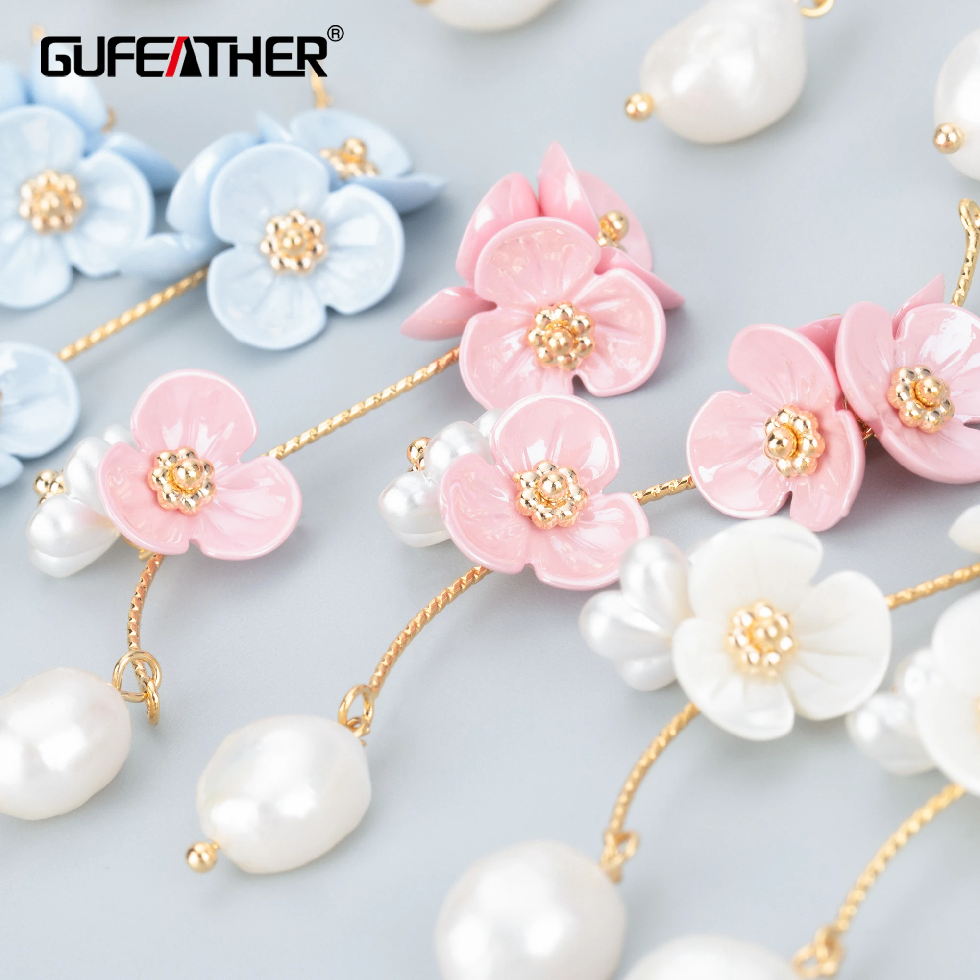 GUFEATHER MB78,jewelry accessories,18k gold plated,copper,natural stone pearl,charms,petal,jewelry making,diy pendants,2pcs/lot