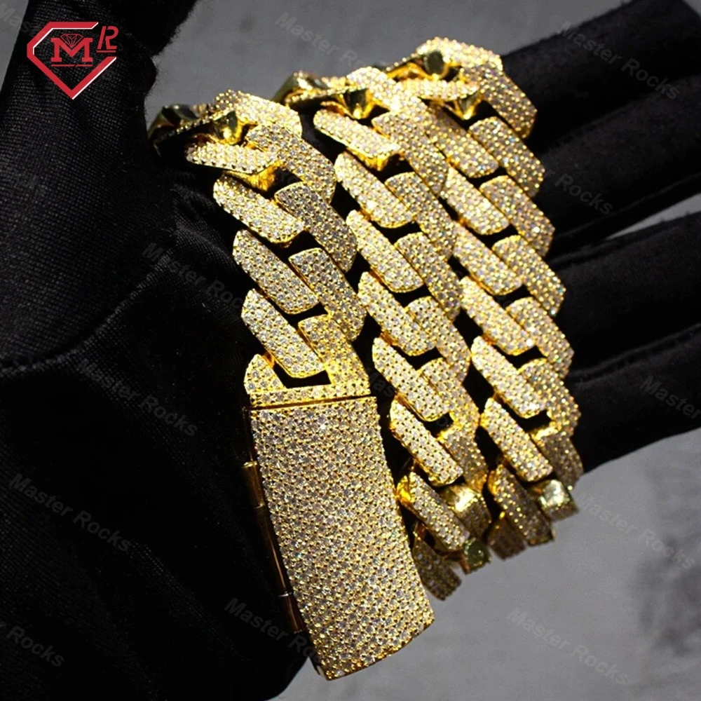 Luxury 20MM 4 Rows Cuban Link Chain Hiphop 925 Silver Iced Out VVS Moissanite Chain Cuban