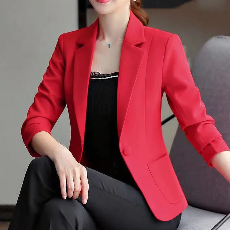 Fall Spring Female Women Slim Fit Single Button Yellow Red White Blazer Coat , Women 3xl 4xl Long Sleeve Korea  Blazers Coats