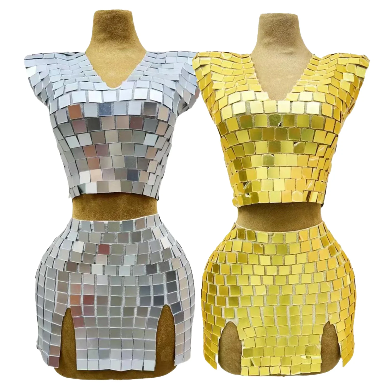 

Kuijia Y2k милый топ с v-образным вырезом для девочек, мини-юбка, комплект с золотым геометрическим зеркалом и разрезом, вечернее платье для бара, карнавальное вечернее платье для взрослых