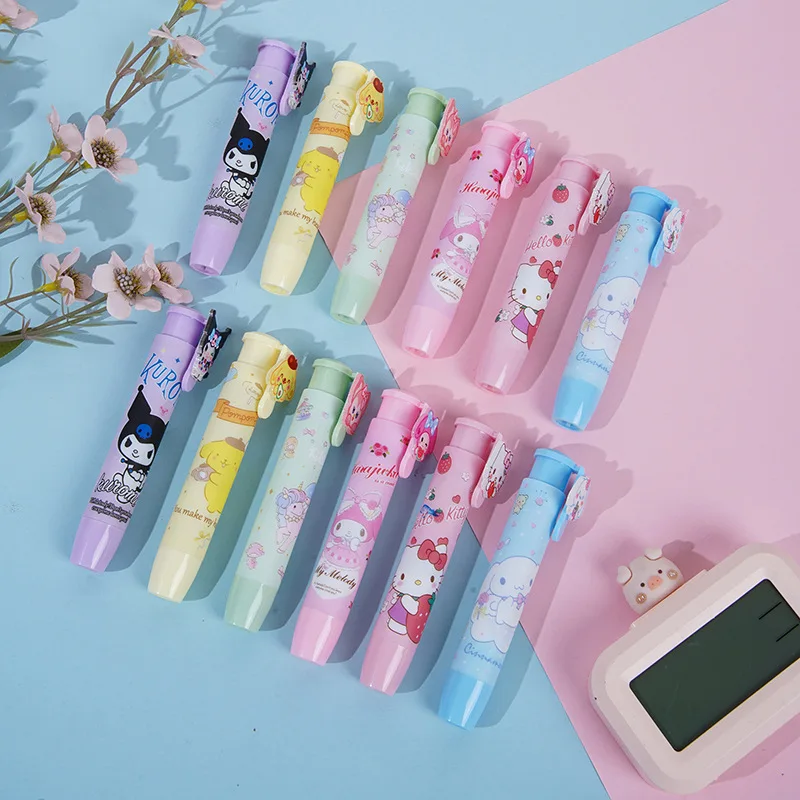 New Sanrio Press Eraser 6pcs Students Kawaii Stationery Cartoon  Automatic Eraser Clean Rubber Children Birthday School Gift