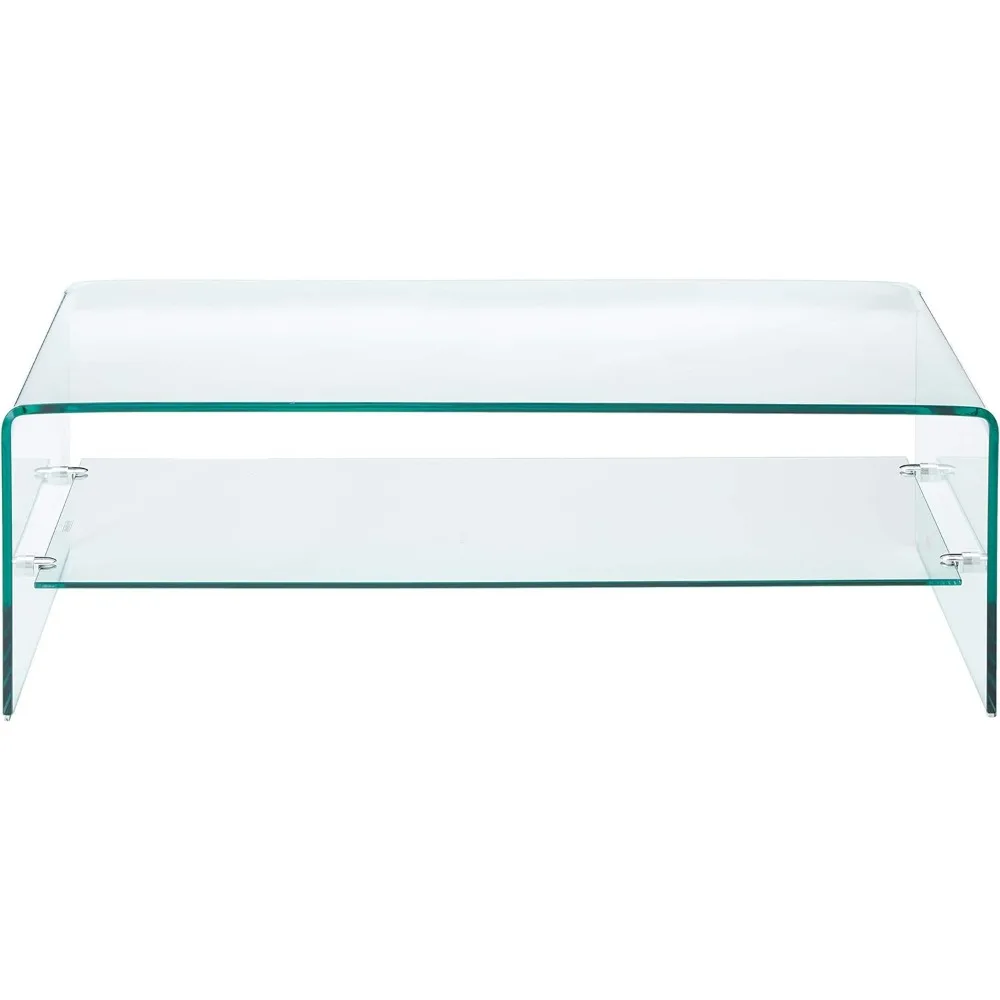 Ramona-mesa de centro de cristal con estante, transparente