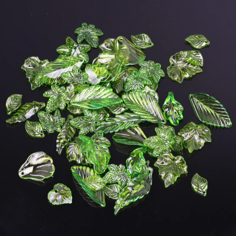 Green Transparent Acrylic Beads Leaf Pendants Acrylic Spacer Beads For Jewelry Making DIY Necklaces Dangle Earring Accessories