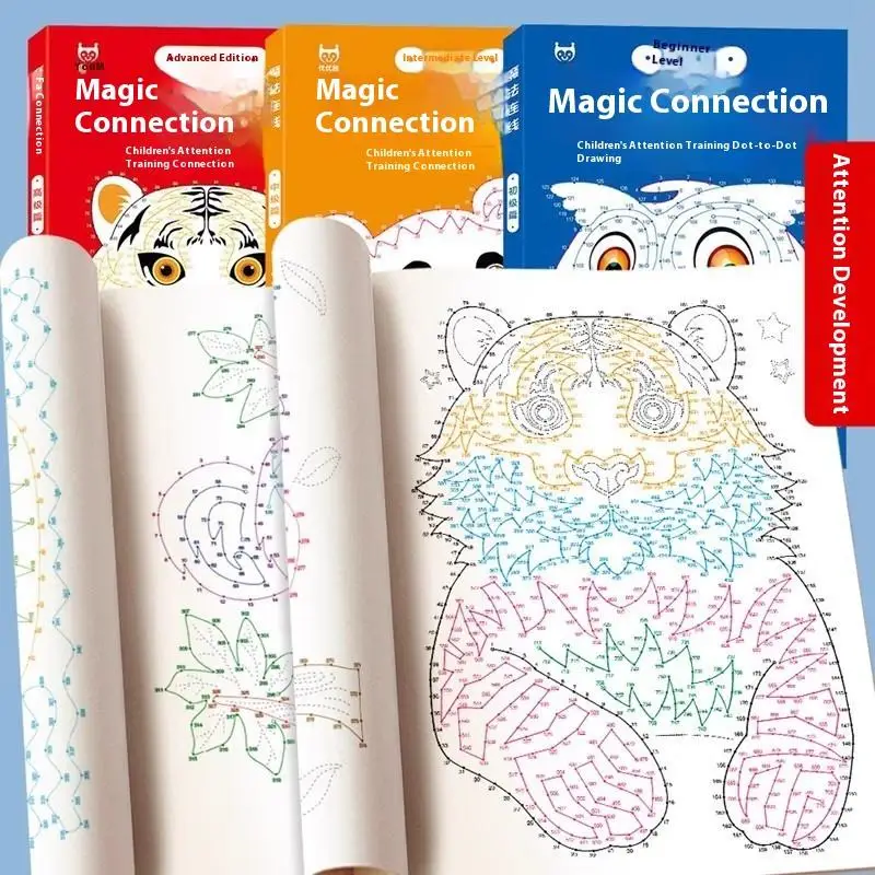 1/2/3Pcs 44 Pattern Children's Digital Connectivity And Coloring Book Set Suitable For Ages 3-6 Focused Training Book