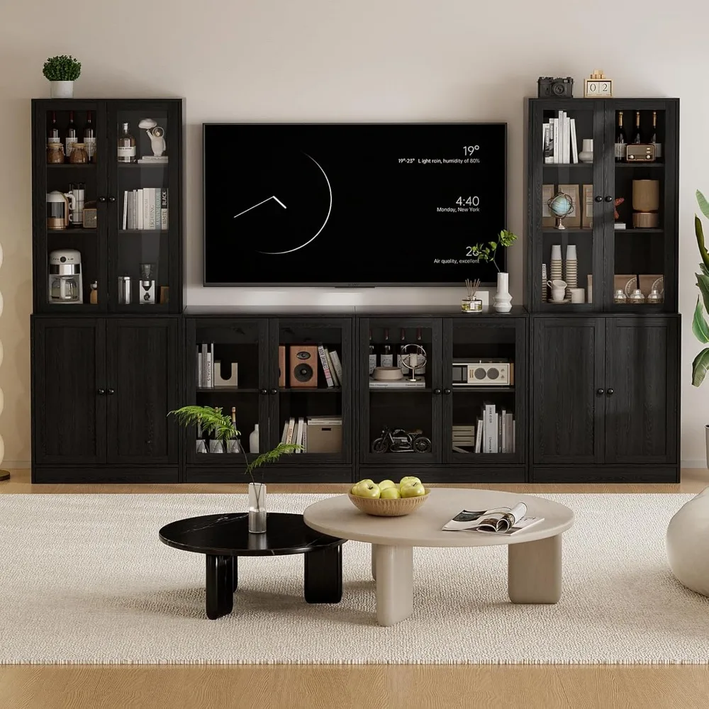 Grand meuble TV 4 pièces avec étagères pour téléviseurs jusqu'à 75", centre de divertissement TV, centre multimédia, clapier TV pour le salon