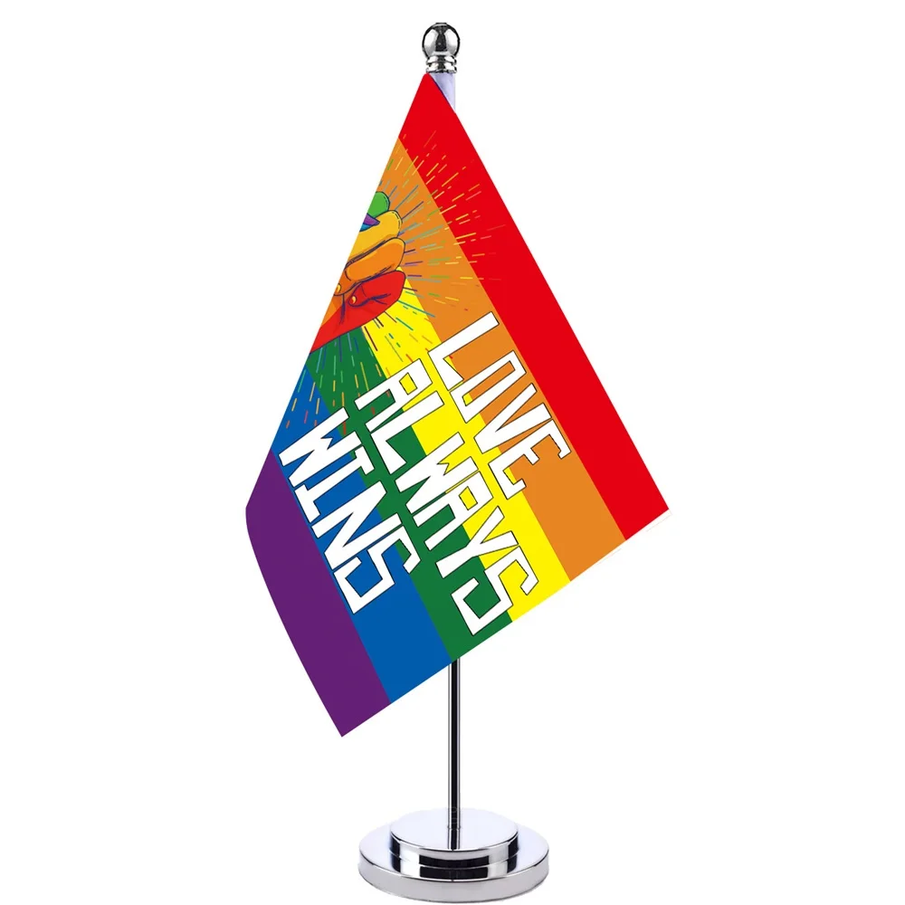 

14x21cm Office Desk Small Banner Rainbow Love Always Wins Meet Meeting Room Boardroom Table Hanging LGBT Flags