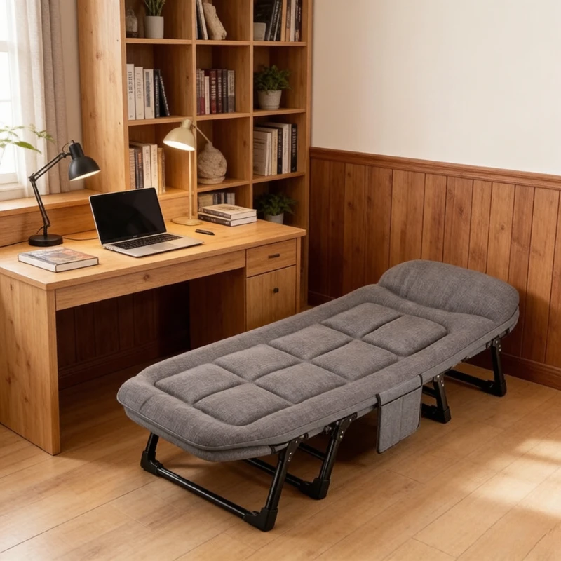 Outdoor Camping Cot - ポータブル折りたたみキャンプ用簡易ベッド、調節可能なリクライニングベッド、オフィス仮眠用ベッド、コンパクトなシングルキャンプ用ラウンジチェア、家庭、屋外、旅行用
