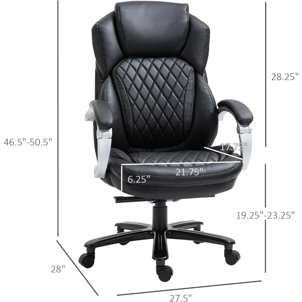 كرسي مكتب تنفيذي كبير وطويل مع مقعد عريض، كرسي مكتب كمبيوتر مع خياطة ماسية عالية الظهر، ارتفاع قابل للتعديل وS