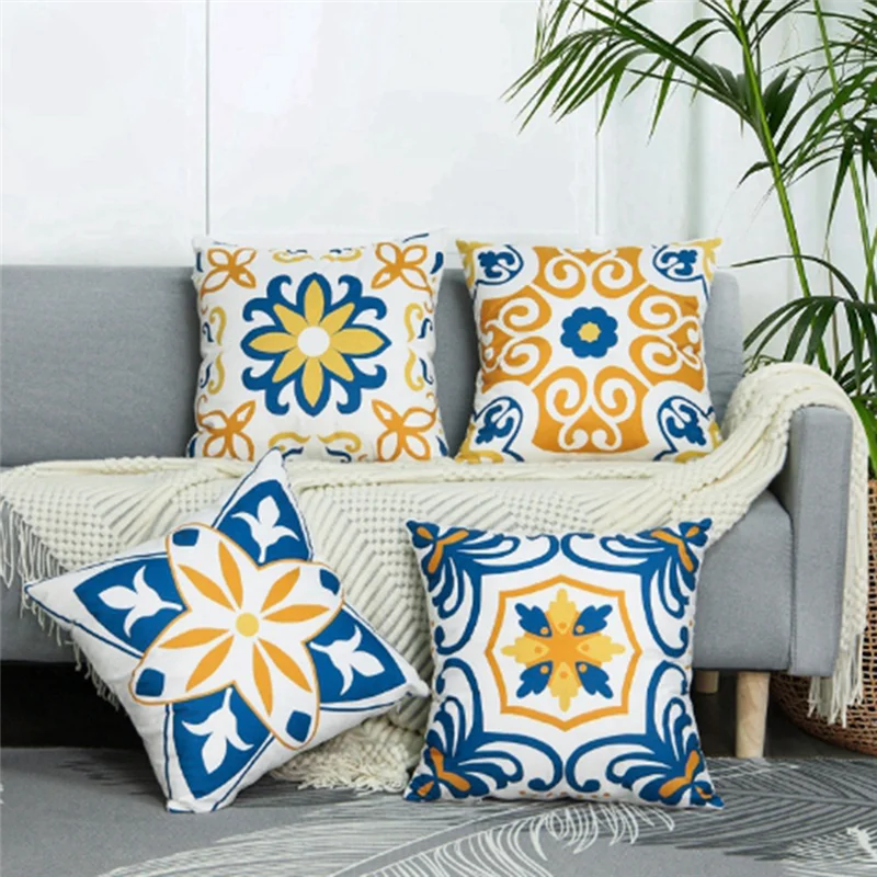 【Loja agora】conjunto de 4 capas de almofada impermeáveis ao ar livre 18 polegadas x 18 polegadas mandala flor decorativa capas de almofada estilo boêmio geométrico