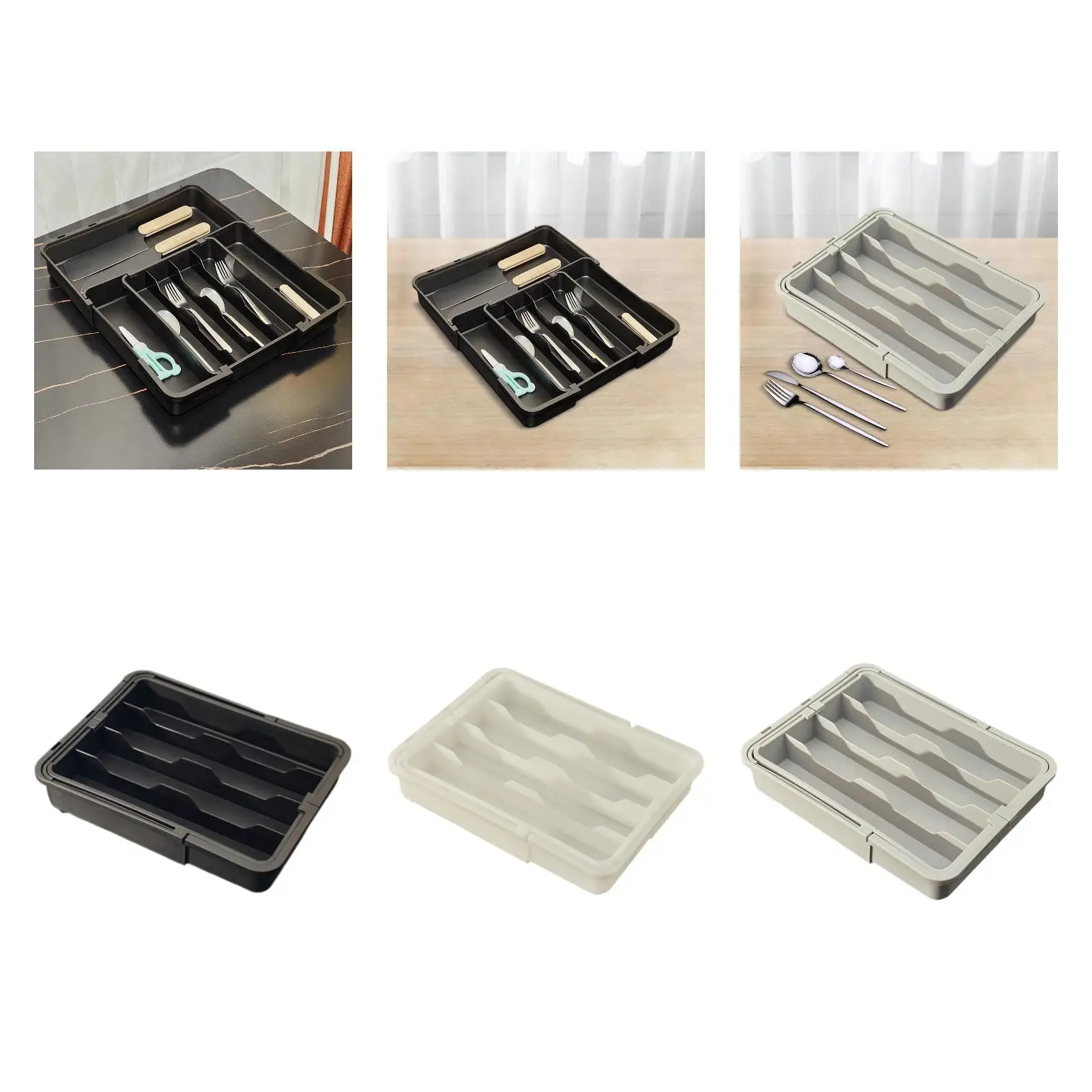 

Органайзер для кухонного ящика, органайзер для посуды, расширяемый органайзер с несколькими отделениями для столового серебра, лоток для столовых приборов для дома