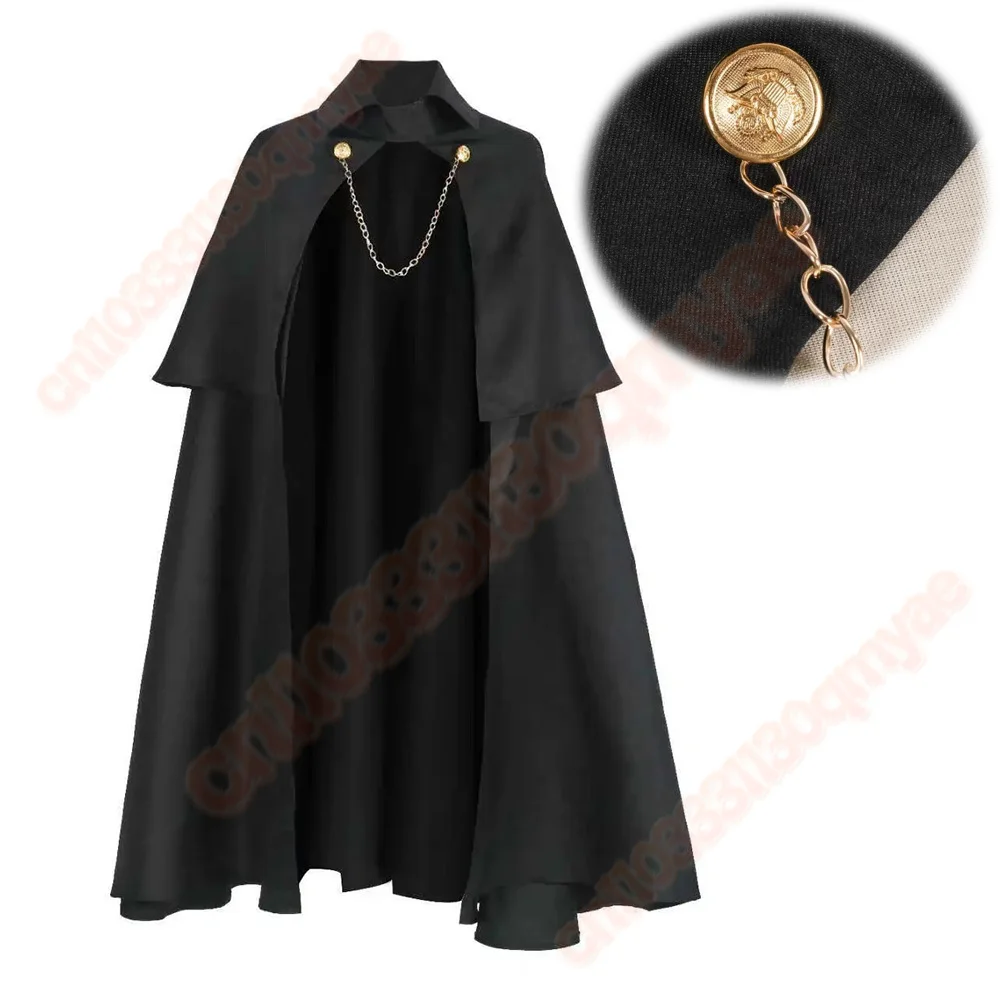 

Inui Sajuna Cosplay Gothic Medieval Party Punk Robe Cloak with Chain Costume Military Black Knight Viking Pirate for Halloween
