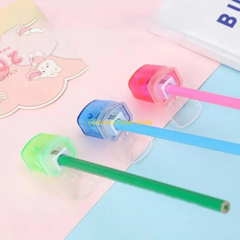 A3PC 4 Color Plastic Pencil Sharpener For Children Security Lid Manual Action Metal Drill School Essential