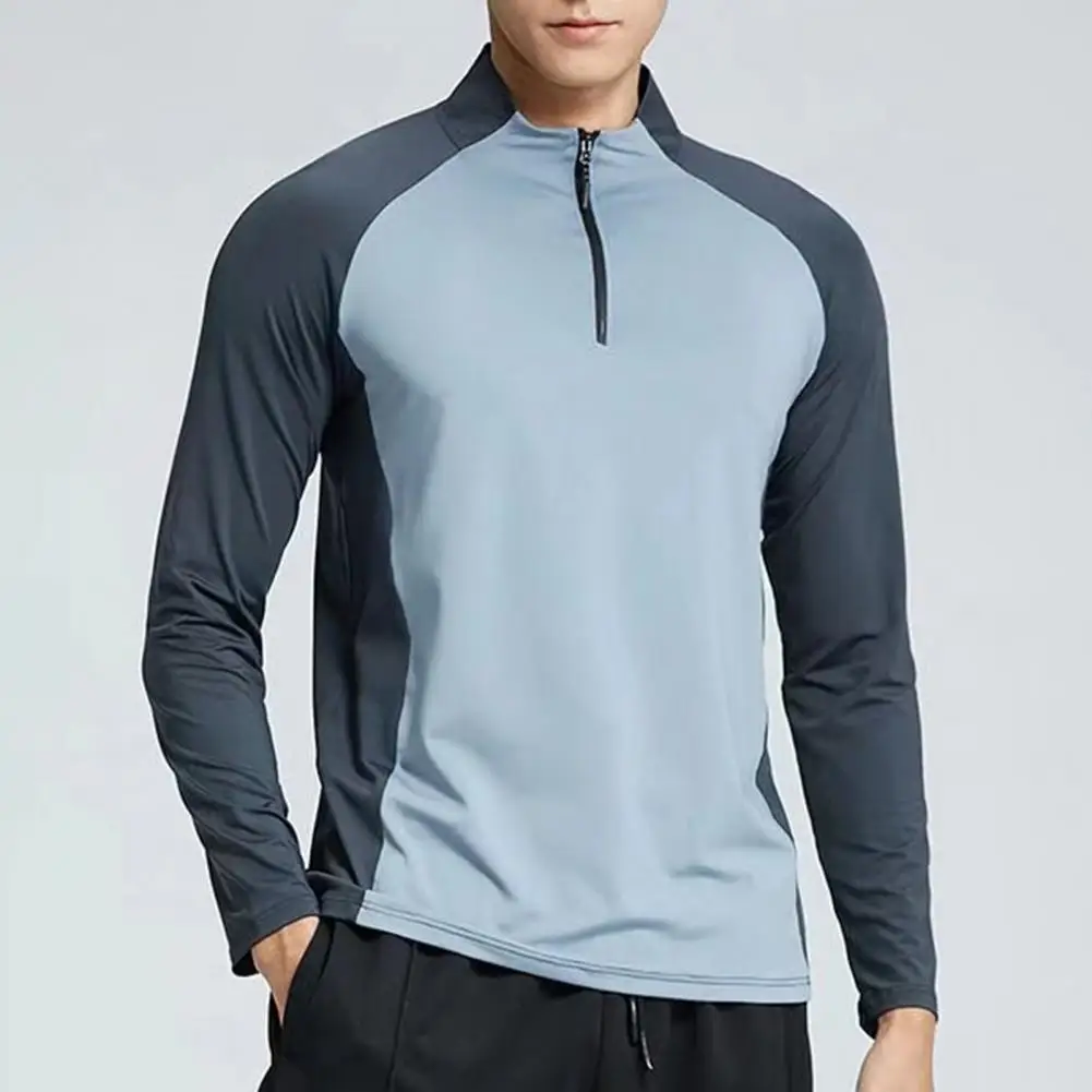 Męska koszulka sportowa z półokrągłym zamkiem błyskawicznym T-shirty treningowe Fitness Trening na siłowni Bluza kompresyjna Bieganie Piłka nożna Odzież sportowa — zdjęcie 4