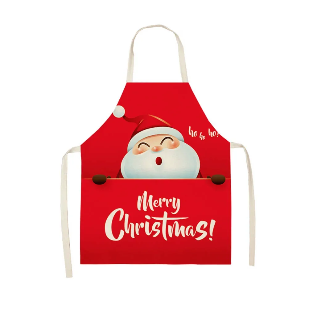 Merry Christmas Kitchen Women Apron Household Cleaning Santa Claus Cotton Linen Pinafore Home Cooking Baking Adult BIb