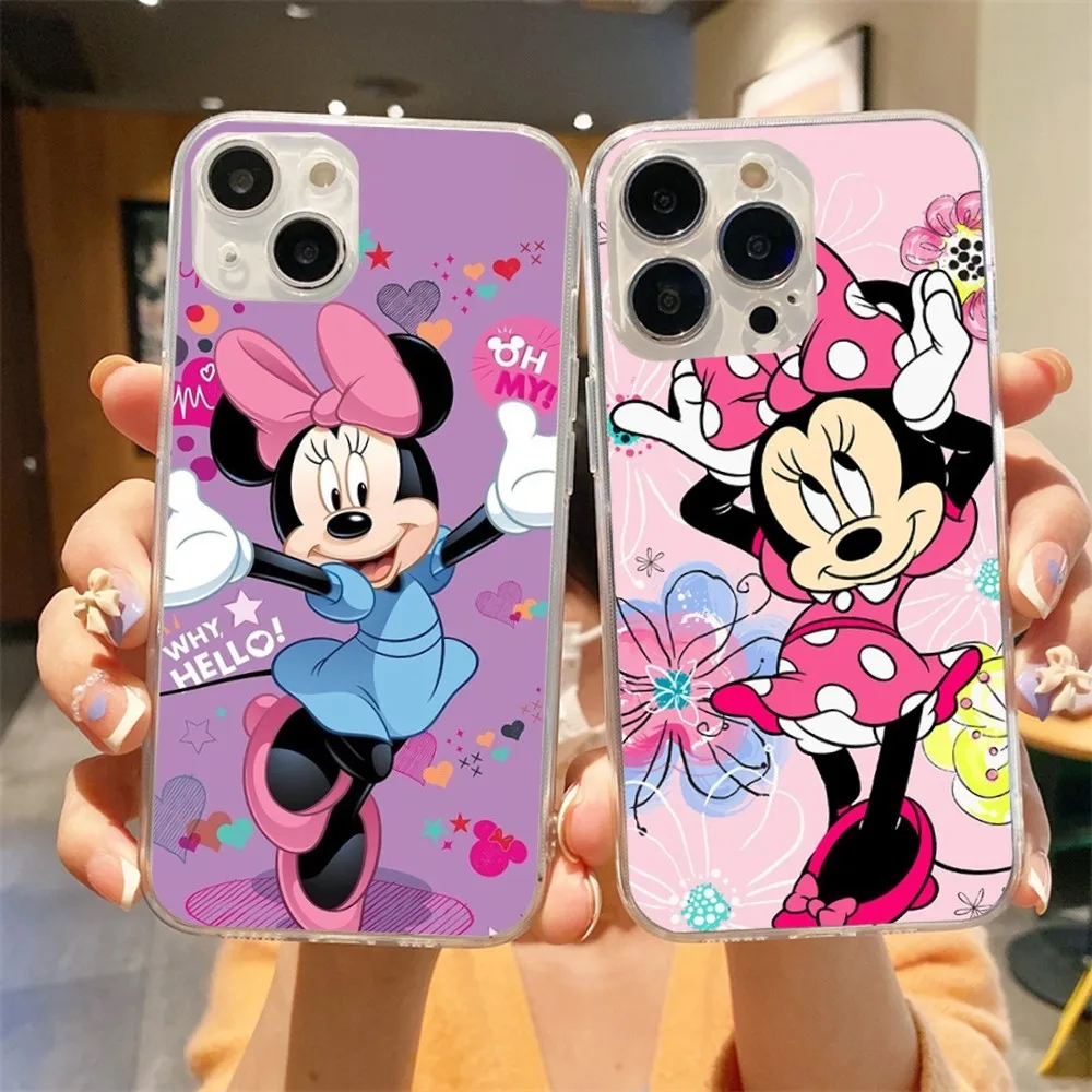 Cute D-disney M-minnie Phone Case For Iphone 16 15 11 13 14 Pro Max 7 8 Plus X Xr Xs Max 16pro 12mini Transparent Cover