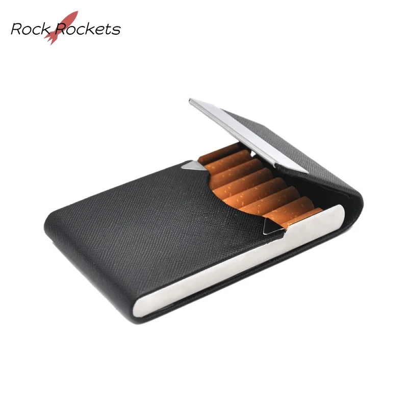 R&R Portable Leather Cigarette Case Magnetic Buckle Flip Cover PU Cigar Box for Lighter Card Storage Box Smoking Accessories