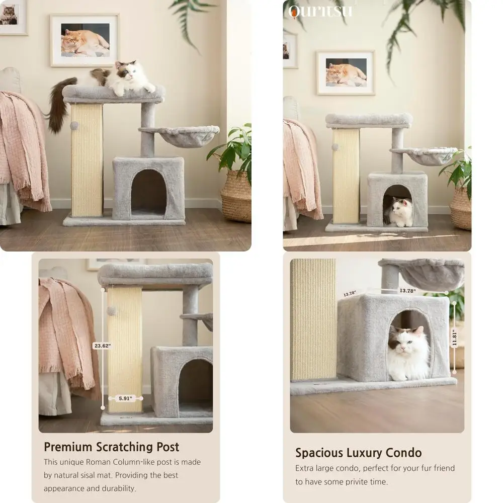 

Роскошная большая кошачья башня, 27 высокий домашний увеличенный кондоминист с широким мягким окунем и когтеточкой