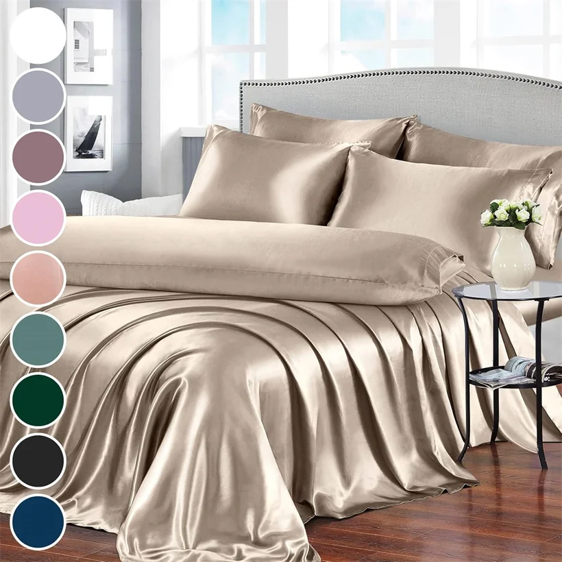 Premium 100% Mulberry Silk A-Grade Bedding Set Luxurious Smooth Duvet Cover Bed Sheet Set 22MM Natural Silk Bedsheet Pillowcases