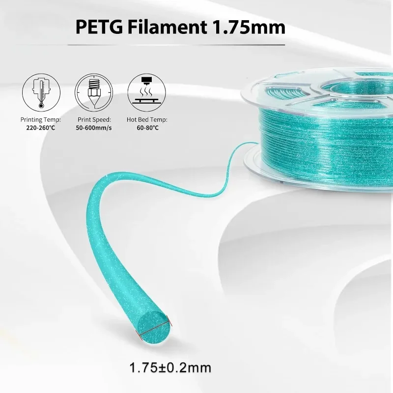 Glitter Clear PETG Filament 1.75mm,Sparkle Shiny Galaxy Transparent PETG Filament 1kg, Rainbow/Blue/Green/Blue-purple/Grey