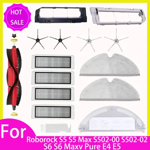 Roborock S5 S502-00 S502-02 S5 Max S6 S6 MaxV S6 Pure E4 E5 로봇 진공 예비 부품 메인 사이드 브러시 용 Hepa 필터 걸레