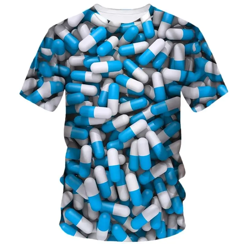 Summer Men 3d Printed Hip Hop Pill Capsule T-Shirt Fun O Neck Short Sleeve Street Trend Funny Creative Baggy Plus Size Top