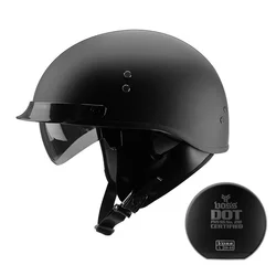 Casco de cara abierta Vintage para motocicleta, medio Casco Retro aprobado por Dot, negro mate