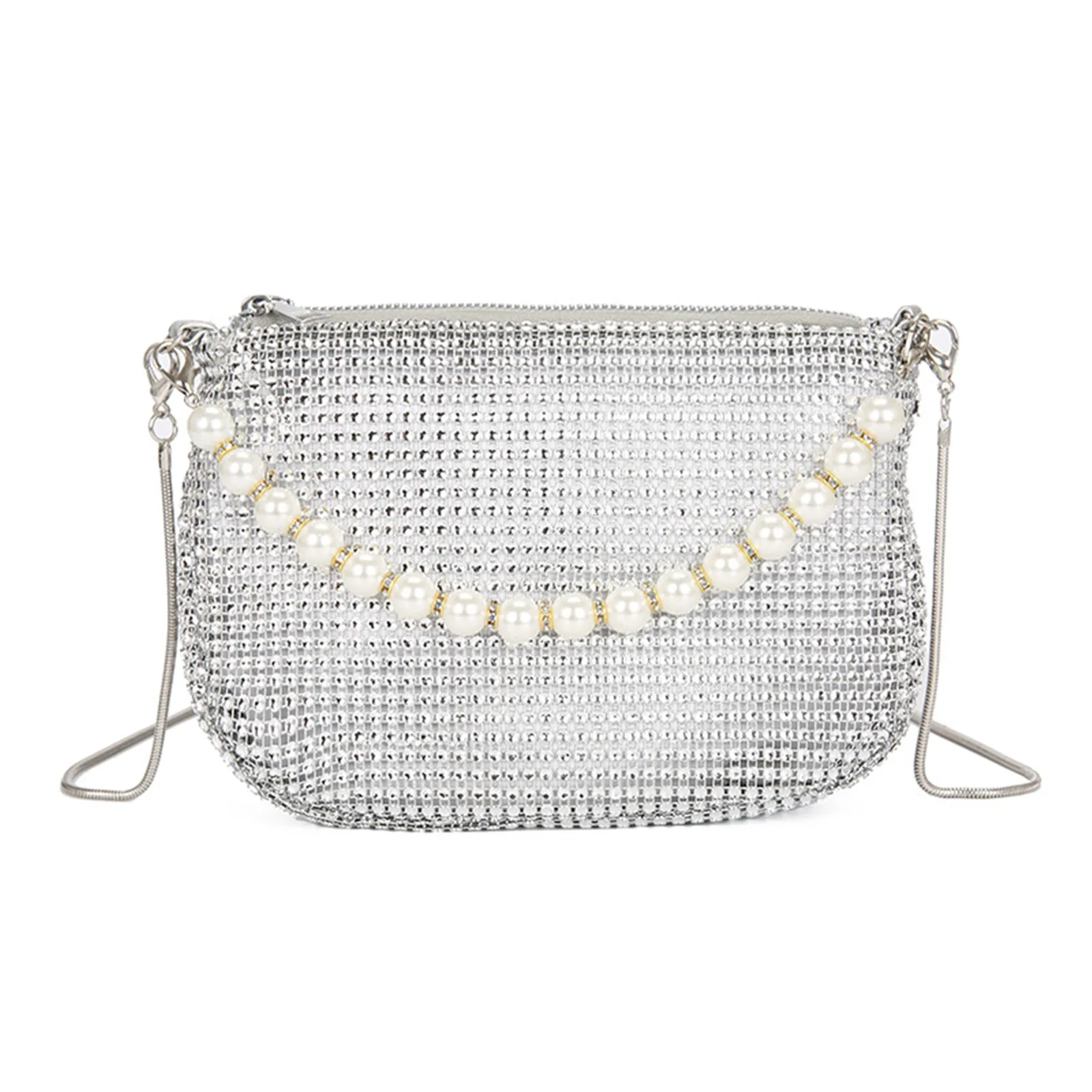 Bolso de mano delicado con diamantes de imitación de perlas para mujer, de fiesta bolso de hombro a la moda de oro brillante, monedero de dinero