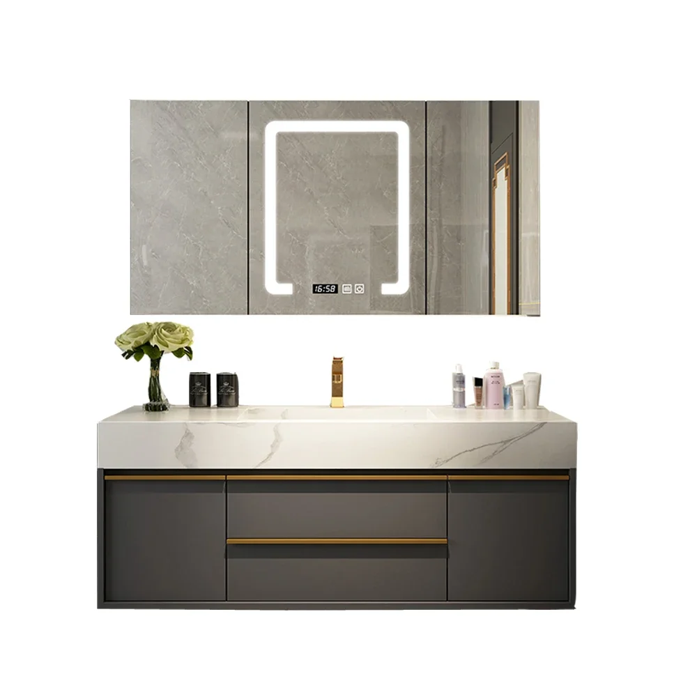 

z Американский стиль, оптовая продажа, элегантный подвесной шкаф для отеля, черный мраморный столик из фанеры, туалетный столик для ванной комнаты