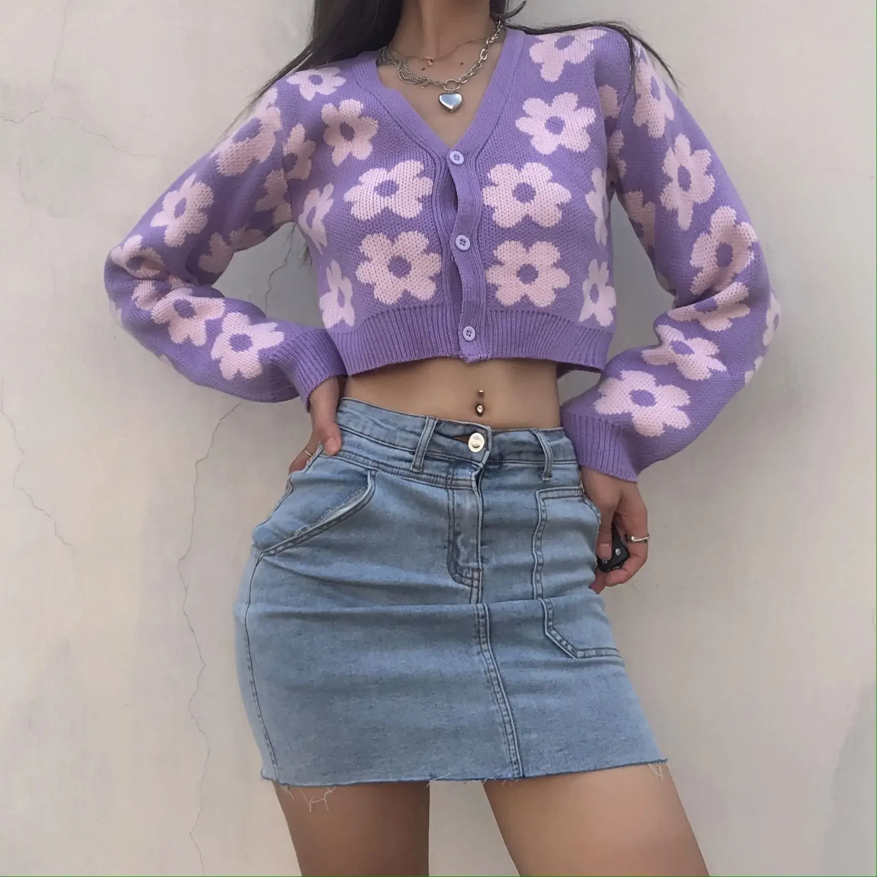 Autumn Winter Women Vintage V Neck Floral Embroidery Cardigan Office Lady Kawaii Sweaters Long Sleeve Knitted Cardigans Female