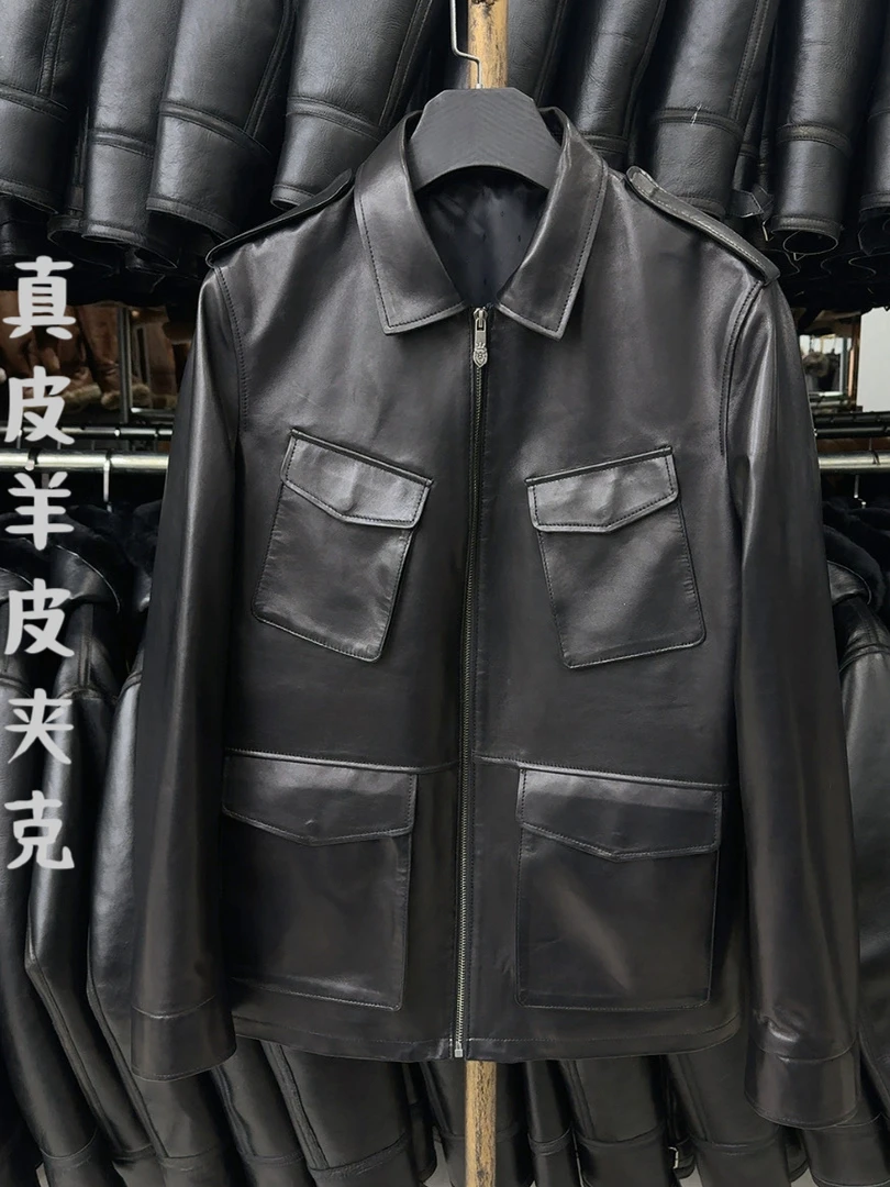 

Мужская куртка из натуральной кожи ягненка, полуобработанная растительными маслами, повседневная, модная, весна-осень, на молнии, длинная