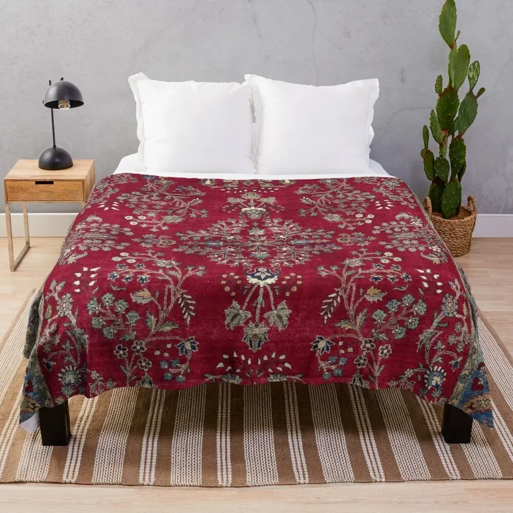 Kashan Central Persian Silk Rug Print Throw Blanket Thermals For Travel Wednesday Blankets