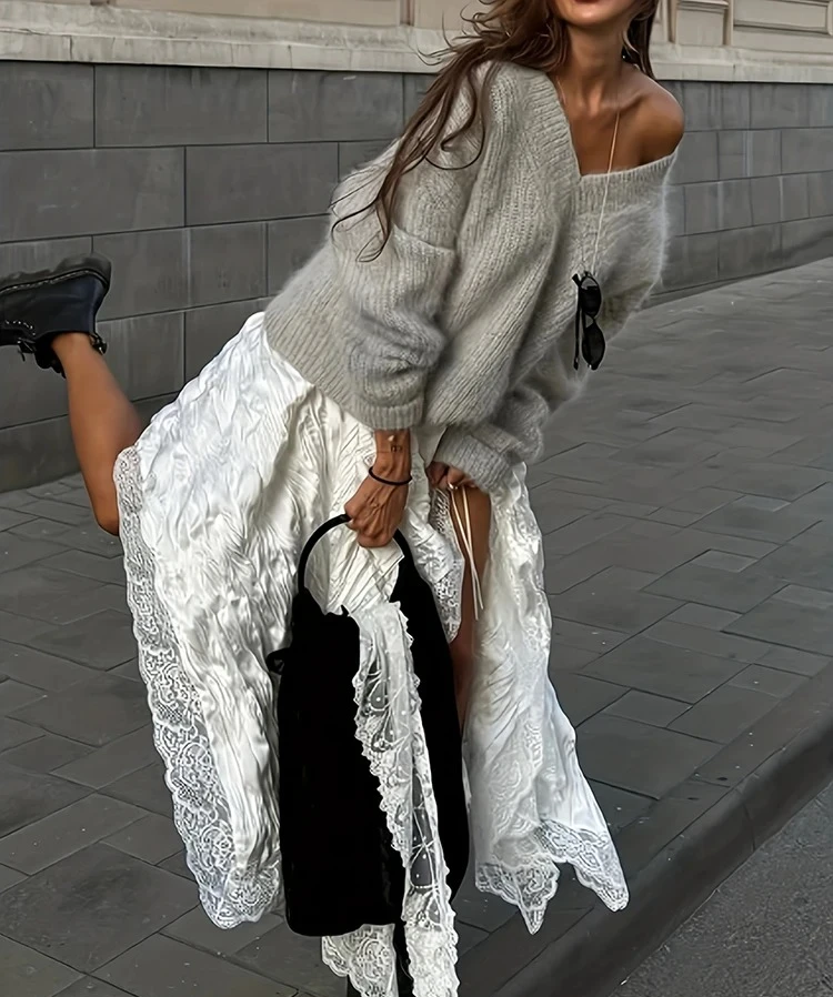 

V-neckLeisure Long Sleeve Knitted Pullovers Autumn Winter Women's New Simple Commute Jumpers Fashion Pure