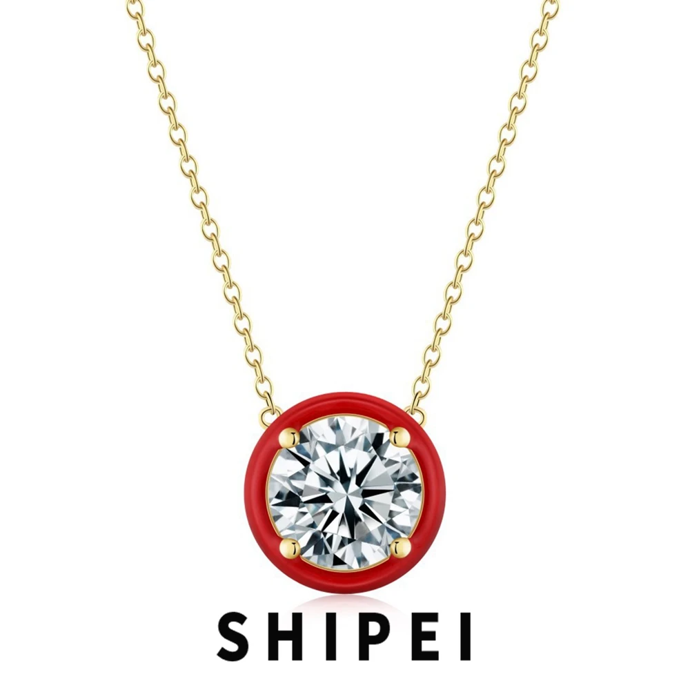 

SHIPEI 925 Sterling Silver Round Cut White Sapphire Gemstone 18K Gold Plated Pendant Necklace Fine Jewelry for Women Wholesale