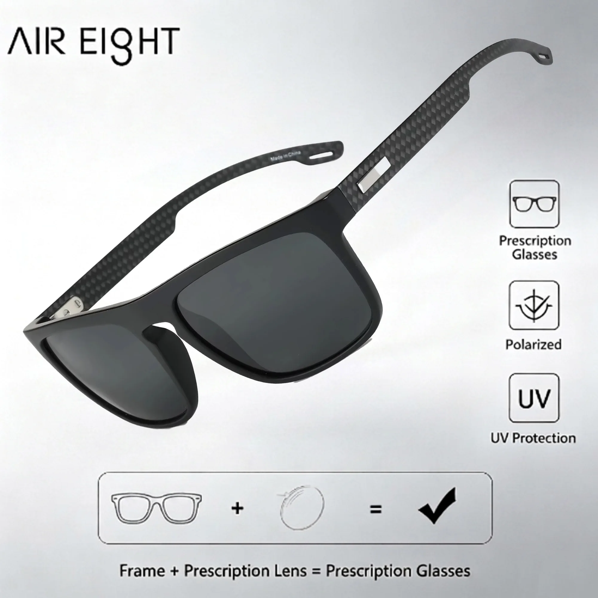 AIR EIGHT Square TR90 Lunettes de soleil de prescription pour hommes, polarisées, UV400, verres progressifs, lunettes de conduite