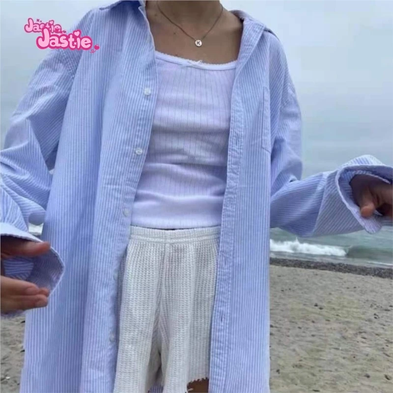 Vintage Striped Oversize Shirt Women Autumn Casual Long Sleeve Loose Shirt Top Femme Sweet Girls Single Breasted Blouses 2024