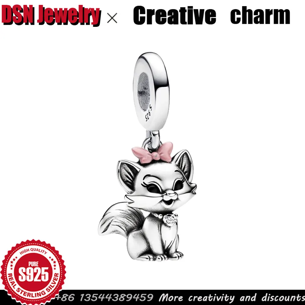 

Ювелирные изделия DSN, креативный индивидуальный кулон из бисера, стерлинговое серебро 925 пробы, очаровательный мультяшный животный лиса, розовый бант, сделай сам, изысканные роскошные ювелирные изделия, подарок