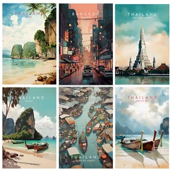 Asia Thailand Travel Poster Bangkok Wat Arun Koh Phi Phi Watercolor Prints Canvas Painting Wall Art Pictures Home Room Decor