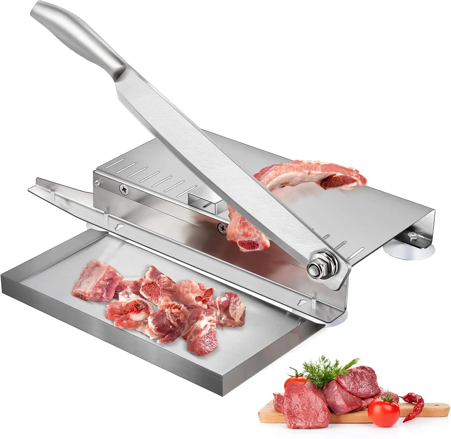 

Manual Meat Bone Cutter, Stainless Steel Frozen Slicer with Tray for Chicken Fish Beef