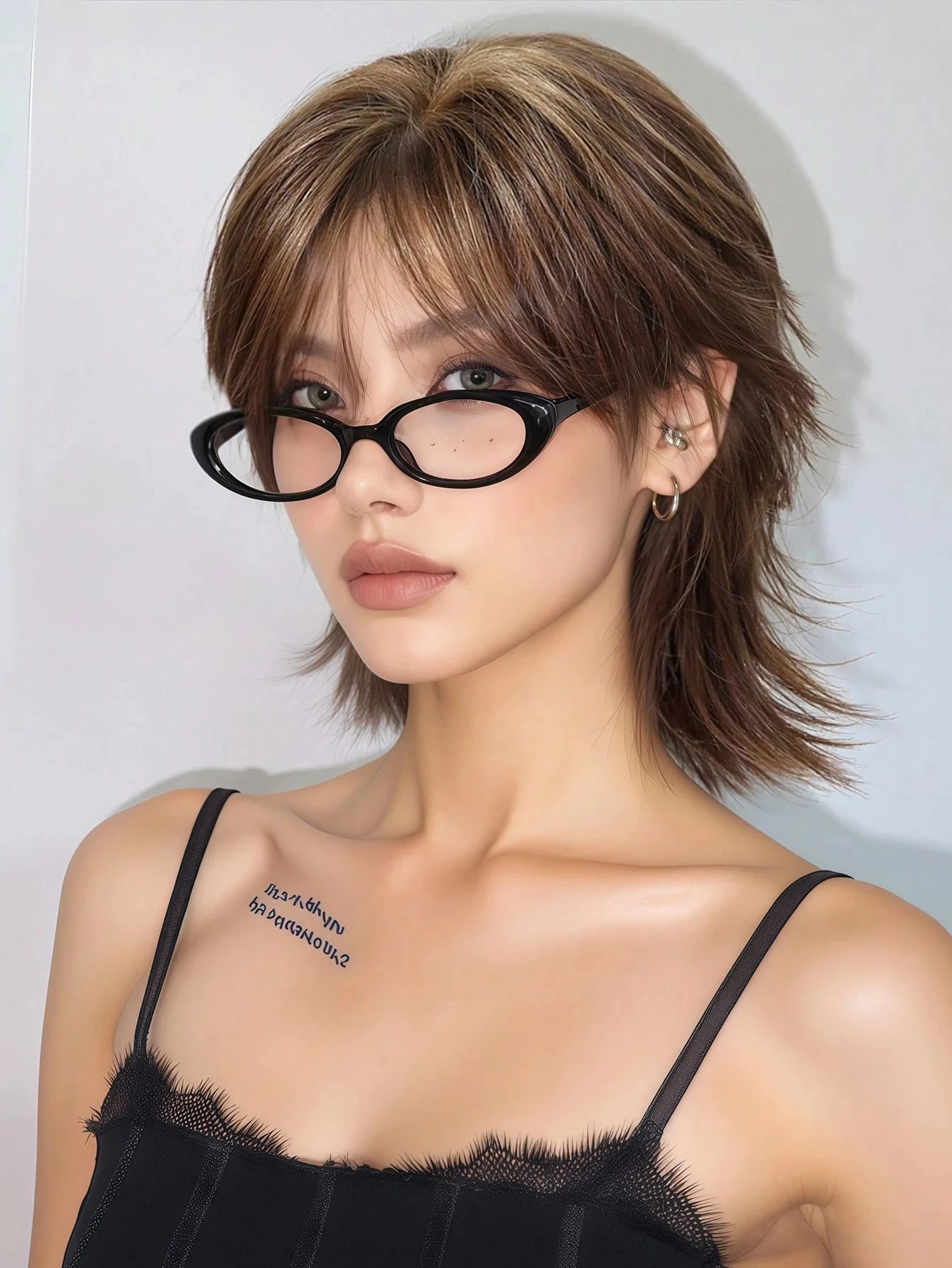 12inch Short Mullet Wig with Bangs, Synthetic Straight Hair, Women's Style, Brown Short Wig, Suitable for Daily Party Cosplay