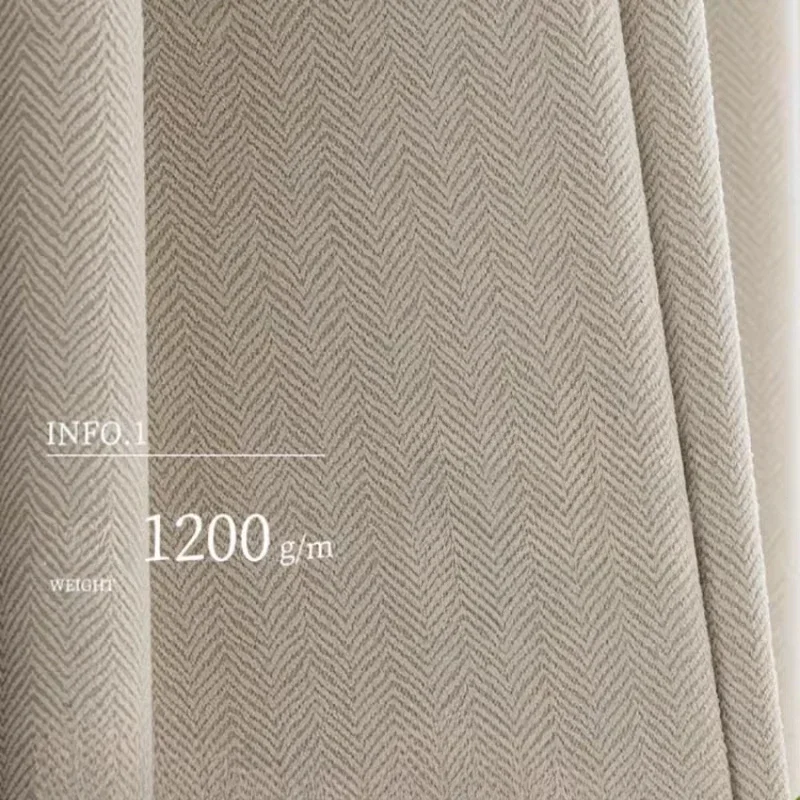 Herringbone Chenille Beige Thickened Curtains for Living Dining Room Bedroom High Blackout Fabric New Luxury Texture Customize