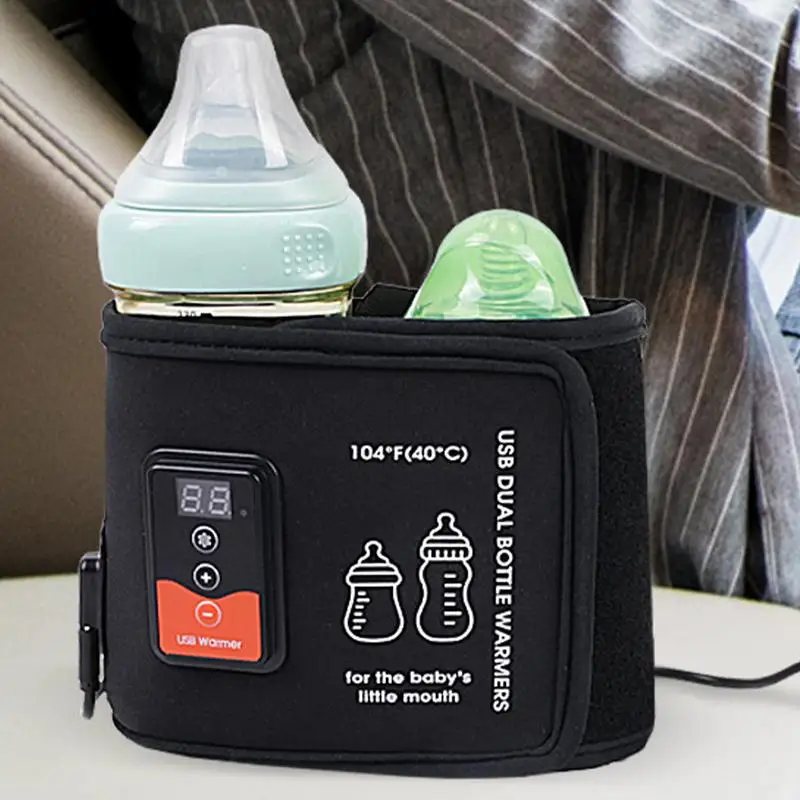 Aquecedor termostático do leite com USB, caneca de viagem, aquecedor portátil, inteligente, controle de temperatura, tampa dupla garrafa, aquecedor do leite